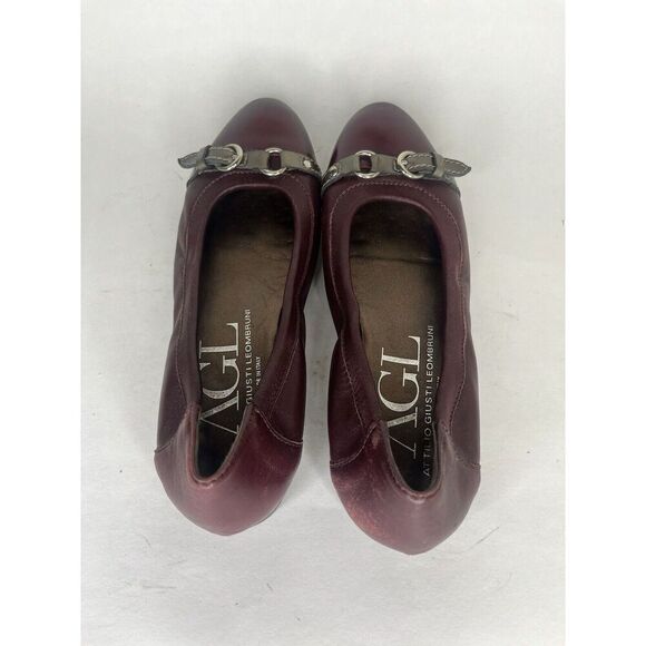 AGL Burgundy Leather Cap Toe Buckle Ballet Flats Shoes Women Sz 37EU/6.5M US - Picture 5 of 13
